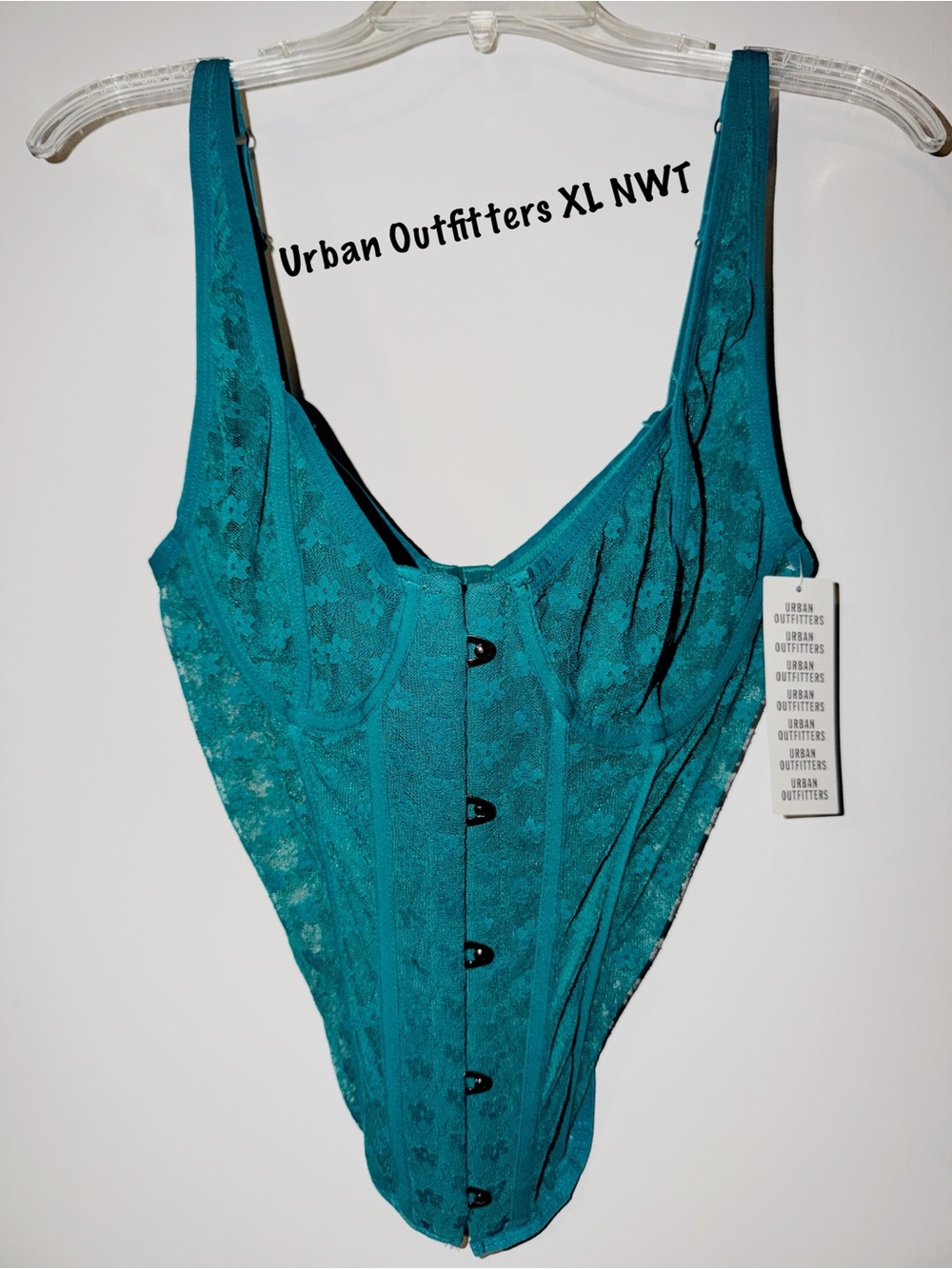 Urban Outfitters Teal Lace Bustier with Front Metal Buttons